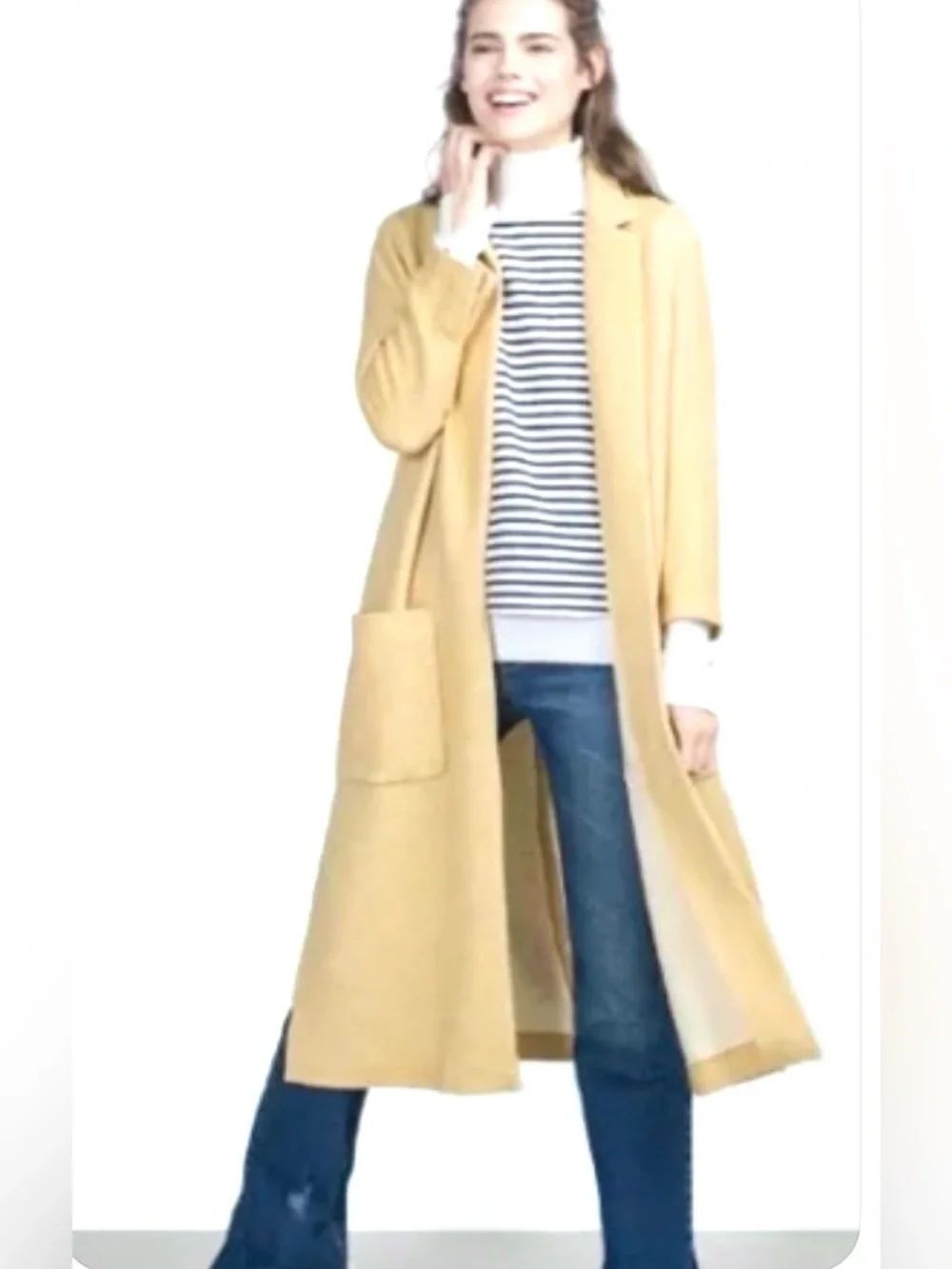 Zara Trafaluc Outerwear yellow knit open front sweater coat Small